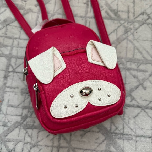 Betsey Johnson Hot Pink Dog Mini Backpack Heart Embossed Novelty Bag NWT
